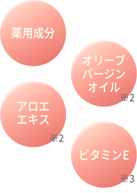 薬用成分/オリーブバージンオイル※2/アロエエキス※2/ビタミンE※3